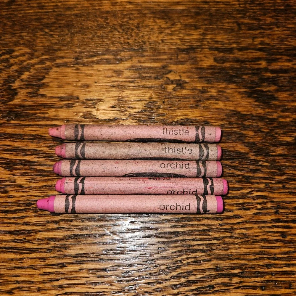 Vintage Crayola Crayons Set of 2 Thistle and 3 Orchid Pink Purple Colors